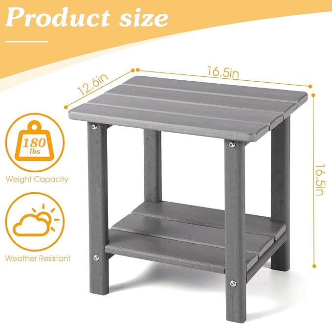 Adirondack Outdoor Side Table, 2-Tier Sturdy Patio End Table Weather Resistant, 16.5" Solid Side Table for Patio, Pool - Photo 3