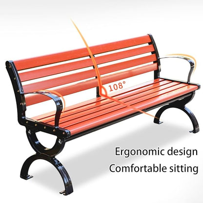 Garden Bench, Outdoor Metal Bench, Bench Park with Armrests and Backrests, Wooden Bench Patio for Garden, Porch, Yard, Slatted Seat(150cm/59in)