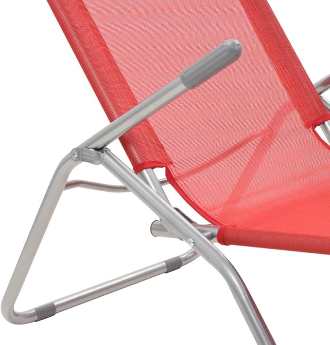 Red Folding Sunlounger 2-Pack, 24"x56" Textilene Chaise, Steel Frame, Adjustable, Beach Patio Garden Camping - Photo 8