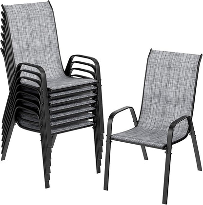 TLSUNNY Patio Chairs, Stackable Textilene Outdoor Dining Furniture for All Weather, with 17.7″ Wide Seat & Metal Frame, for Garden, Backyard, Deck, Restaurant, Poolside (8, Grey, 26.4″)