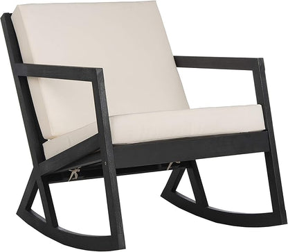 Safavieh PAT7013F Outdoor Collection Vernon White Rocking Chair, Black/Beige
