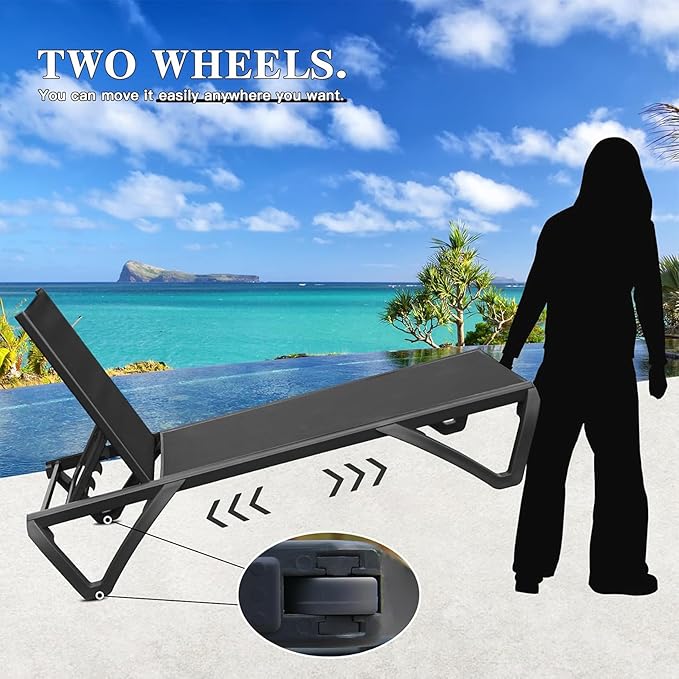 Domi Pool Lounge Chairs Set of 2 with Side Table, Aluminum Adjustable Outdoor Chaise Lounge with Wheels - Photo 5