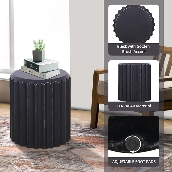 Afterglow Terrafab Material Outdoor Round Side Table, Natural Decorative Garden Stools, Unique End Table for Living Room Bedroom Patio Home Decor