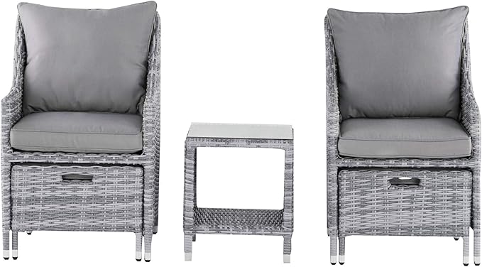 Elle Decor Vallauris Patio Outdoor Furniture Collection, Premium All Weather Wicker, 5 Piece Non-Reclining Set, Gray - Photo 8