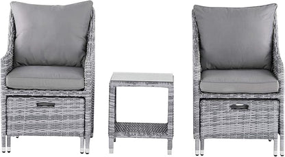 Elle Decor Vallauris Patio Outdoor Furniture Collection, Premium All Weather Wicker, 5 Piece Non-Reclining Set, Gray