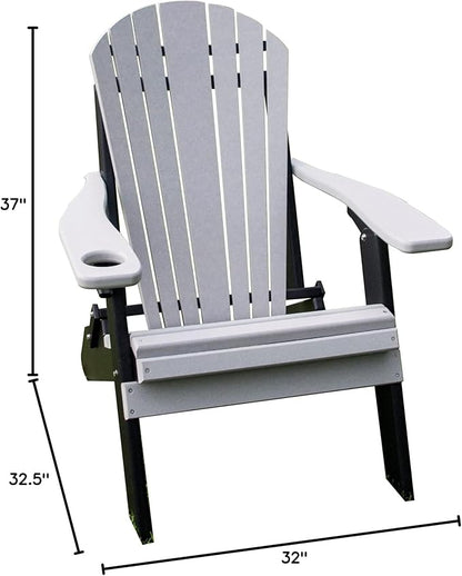 Furniture Barn USA Poly Folding Adirondack Chair with Smart Phone Holder, Light Gray and Black