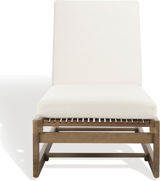 SAFAVIEH Couture Outdoor Collection Saint Vincent Natural/Beige Cushion Solid Wood Chaise Lounge Chair