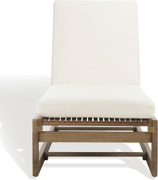 SAFAVIEH Couture Outdoor Collection Saint Vincent Natural/Beige Cushion Solid Wood Chaise Lounge Chair