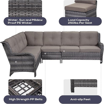 Belord Patio Furniture Set 6 Seats, Outdoor Swivel Rocker Patio Chairs, Oversized Outdoor Sectional Couch, Two 3-Seater Sofas with Coffee Table, Ideal for Porch, Deck, Gray Wicker/Gray
