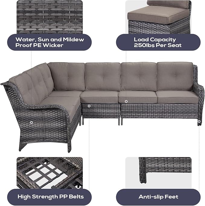 Belord 8 Piece Wicker Patio Furniture Set, Outdoor Swivel Rocker Chairs Set of 2 with Ottomans and Sectional Couch - Photo 3