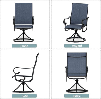 Patio Swivel Chairs Set of 4, Outdoor Dining Chairs with High Back, All-Weather Swivel Rocker Chair with Sturdy Metal Frame for Outdoor Poolside Lawn Garden, Navy Blue
