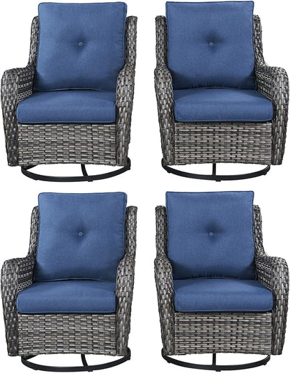 Rilyson Wicker Rocking Chair Swivel Chairs - 4 Piece Rocker Patio Chairs Set Rattan Rocking Chair for Outdoor Porch Deck Garden Backyard(Mixed Grey/Blue)