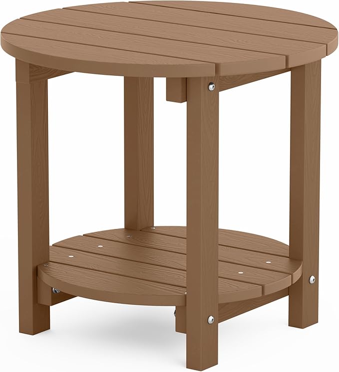 YEFU Adirondack Side Table, 18" Double Outdoor Side Table, Poly Lumber end Table, Weather Resistant for Indoor, Patio, Pool, Porch, Backyard-Teak
