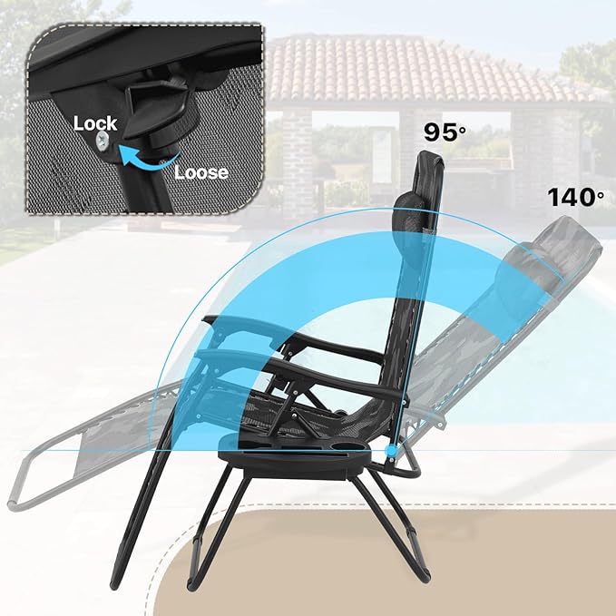 Athena Collection Zero Gravity Outdoor Lounge Chair Set of 2, 25" Width Pool Lounge Lawn Chairs Reclining, Outdoor Chaise with Cup Holder for Beach Patio Backyard Outside, Camouflage