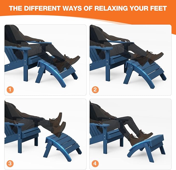 YEFU Adirondack Ottoman Set of 4, Adirondack Foot Rest, Patio Foot Rest, Folding Adirondack Footstool, Weather Resistant for Adirondack Chair, Widely Used for Outdoor, Backyard, Fire Pits-Navy Blue