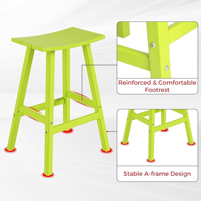 Costaelm All-Weather Bar Stools Set of 3, 29" Height Outdoor Bar Stools, Adirondack Poly Patio Bar Stool for Patio, Deck, Kitchen Counter and Garden, Lime