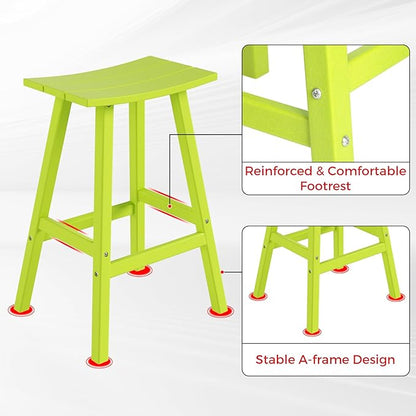 Costaelm All-Weather Bar Stools Set of 3, 29" Height Outdoor Bar Stools, Adirondack Poly Patio Bar Stool for Patio, Deck, Kitchen Counter and Garden, Lime