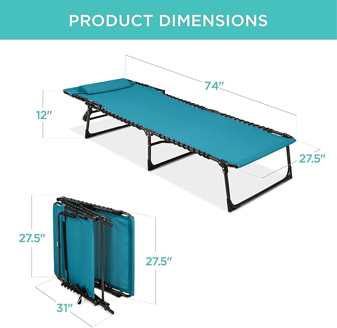 Best Choice Products Patio Chaise Lounge Chair, Portable Outdoor Folding Recliner for Lawn, w/ 8 Positions, Handles - Photo 2