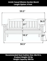 Amish Casual Heavy Duty 800 Lb Mission Treated Garden Bench, 4-Foot, Semi Solid Grey Stain - Photo 2
