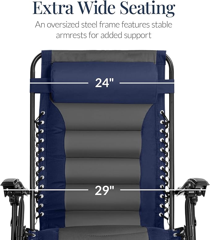Best Choice Products Oversized Padded Zero Gravity Chair, Folding Outdoor Patio Recliner - Photo 4