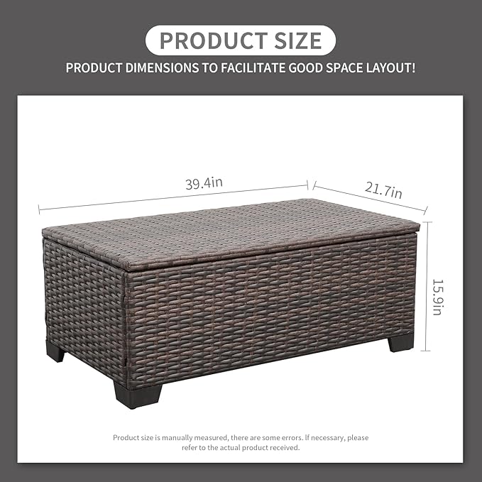 Rattaner Outdoor Table Patio Furniture All-Weather Patio Table Wicker Coffee Table with Storage and Furniture Cover, Dark Brown