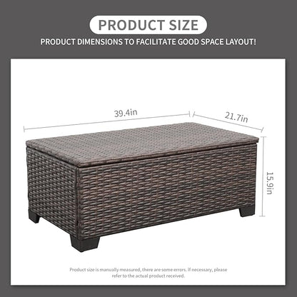 Rattaner Outdoor Table Patio Furniture All-Weather Patio Table Wicker Coffee Table with Storage and Furniture Cover, Dark Brown