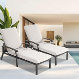 Chaise Lounge Chair Outdoor with Wheels, Cast Aluminum Tanning Chair with Beige Cushion - Photo 1