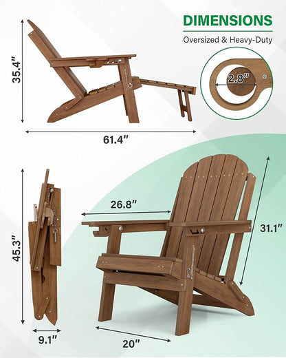 YEFU Adirondack Chair with Ottoman Outside: Adjustable Folding Adirondack Chairs Set of 4 - Fire Pit Chairs with Cup Holder - Sturdy HDPE Plastic All Weather for Patio/Fire Pit/Deck(Shallow Walnut)
