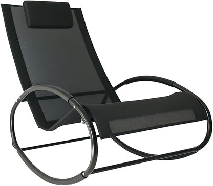 Outsunny Pool Lounger, Outdoor Rocking Lounge Chair for Sunbathing, Pool, Beach, Porch with Pillow & Cool Mesh, Sun Tanning Rocker, Black