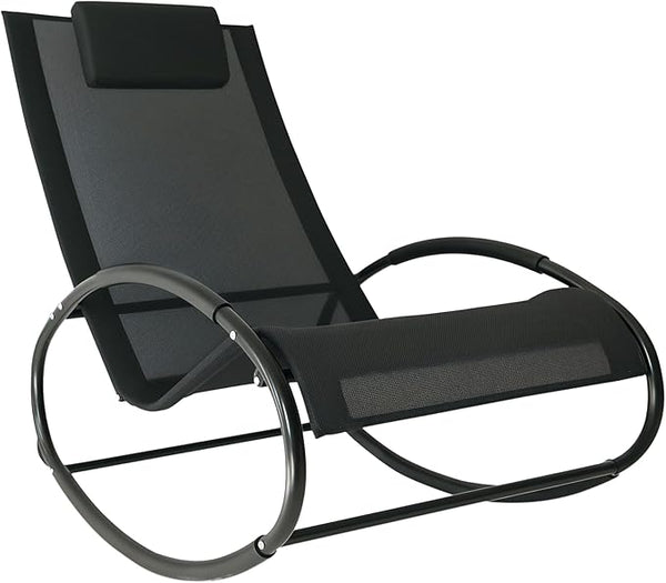 Outsunny Pool Lounger, Outdoor Rocking Lounge Chair for Sunbathing, Pool, Beach, Porch with Pillow & Cool Mesh - Photo 1