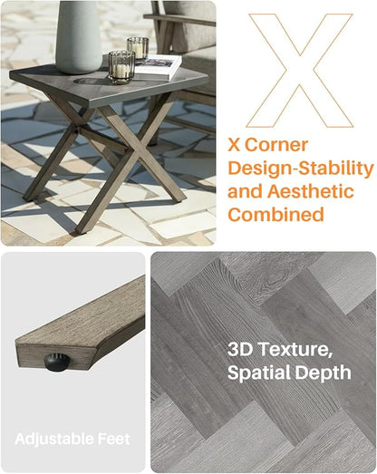Aluminum Outdoor Side Table, Anti-Rust Outside Patio Side Table with Resin Tabletop, Modern Weather Resistant Square Patio End Table for Yard, Garden, Poolside, Limed Oak