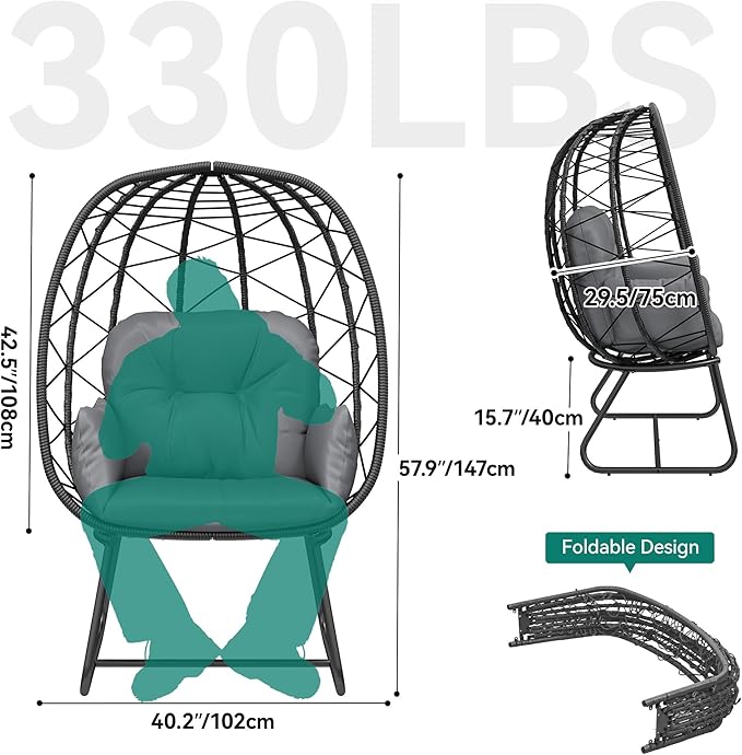 YITAHOME Egg Chair with Stand Outdoor Indoor Egg Lounge Chair with Cushion Wicker Chair PE Rattan Chair Included for Patio, Garden, Backyard, Porch, Gray