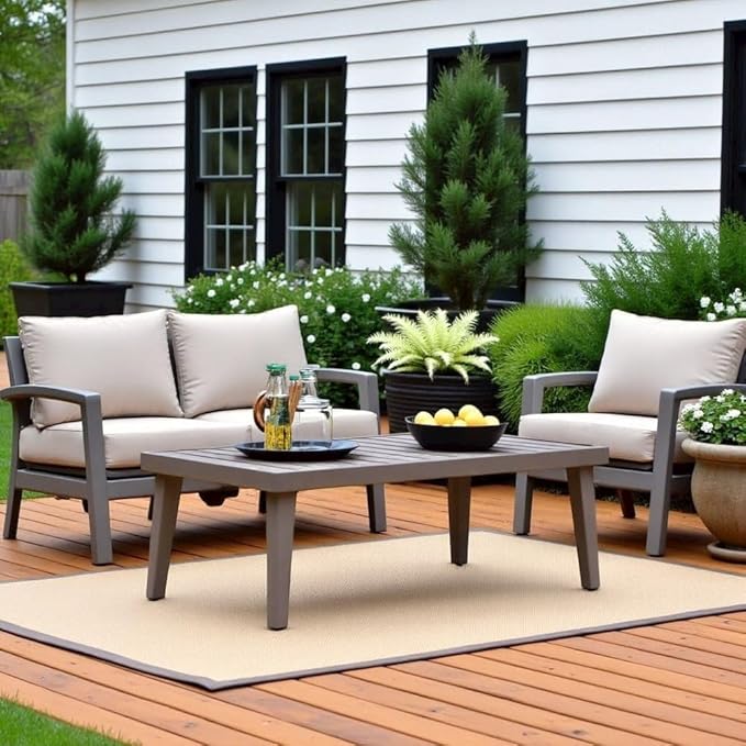 Brown Metal Outdoor Coffee Table for Patio, Rectangular Design with Durable Frame, Coffee Table for Outside Relaxation and Dining