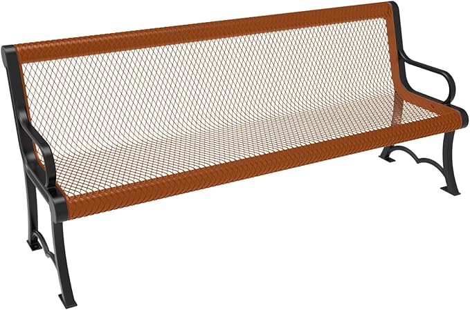 COATEDOUTDOORFURNITURE Heavy-Duty Outdoor Bench Thermoplastic Coated, Expanded Metal, Commercial-Grade Garden Bench, Made in America (Portable with Back, 6 Ft, Textured Copper)