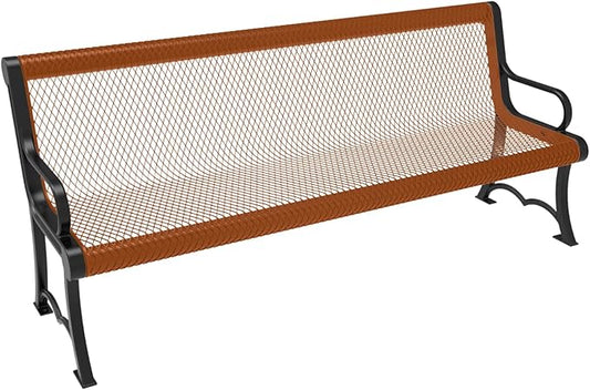COATEDOUTDOORFURNITURE Heavy-Duty Outdoor Bench Thermoplastic Coated, Expanded Metal, Commercial-Grade Garden Bench, Made in America (Portable with Back, 6 Ft, Textured Copper)