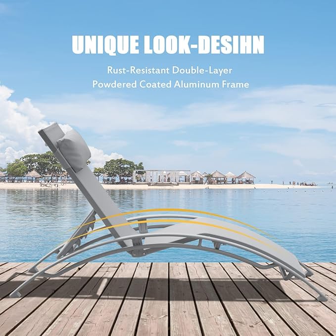 Domi Outdoor Chaise Lounge Set of 3 Patio Recliner Chairs with Adjustable Backrest and Removable Pillow for - Photo 5