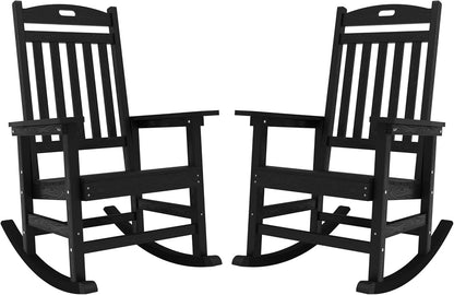 YEFU Outdoor Rocking Chairs Set of 2: Porch Rocking Chairs-Outdoor Patio Rockings Chair-Oversized Rocker Chair-All Weather Poly Rocker Lawn Chair for Adult-Seat Area 22"x21"-Backrest Height 31"-Black