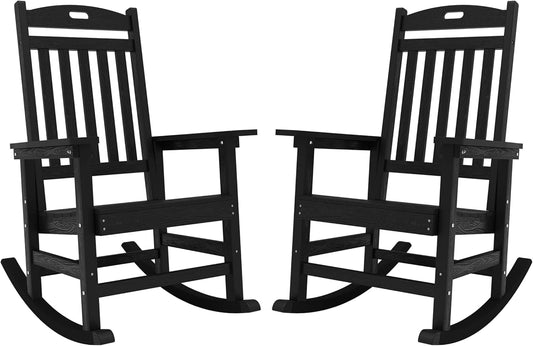 YEFU Outdoor Rocking Chairs Set of 2: Porch Rocking Chairs-Outdoor Patio Rockings Chair-Oversized Rocker Chair-All Weather Poly Rocker Lawn Chair for Adult-Seat Area 22"x21"-Backrest Height 31"-Black