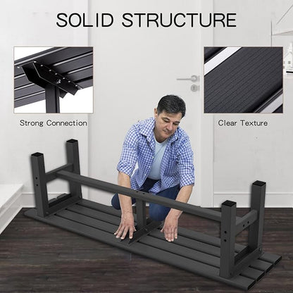 TECSPACE 59 Inches Aluminum Outdoor Weatherproof Bench Backless, 330 LBS Bearing Capacity Garden Porch Bench, Black