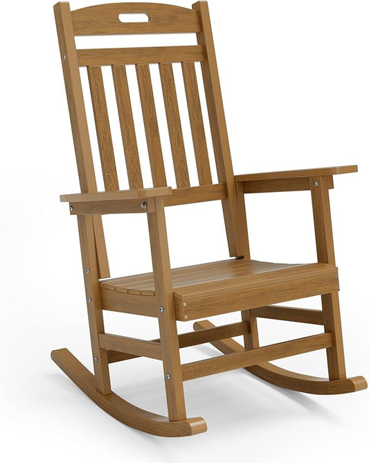 YEFU Outdoor Rocking Chair Lawn: Porch Rocking Chair, 80% Pre-Assembled Rocker, Rock smoothly for Middle, Aged and Elderly People, Imitation Teak