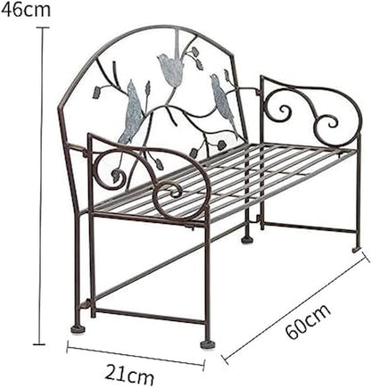 Outdoor Wrought Iron Patio Garden Bench, Vintage Decor Bird-Shaped Patio Balcony Metal Kids Bench Multipurpose Planter, Weatherproof Porch Chair, Lightweight