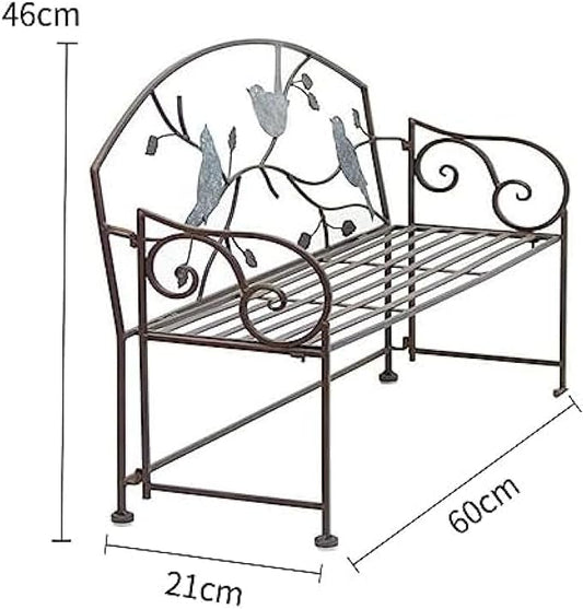 Outdoor Wrought Iron Patio Garden Bench, Vintage Decor Bird-Shaped Patio Balcony Metal Kids Bench Multipurpose Planter, Weatherproof Porch Chair, Lightweight