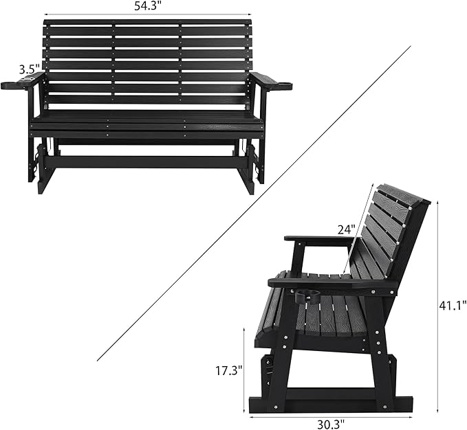 Poly Lumber Patio Glider with Cup Holders, High Backrest and Deep Contoured Seat, HIPS Material, All-Weather Resistant - Photo 2