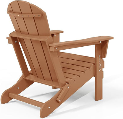 Costaelm 4-Piece Set Outdoor/Patio Poly Adirondack Chairs with a Coffee and a Side Table (2 Seater), Teak