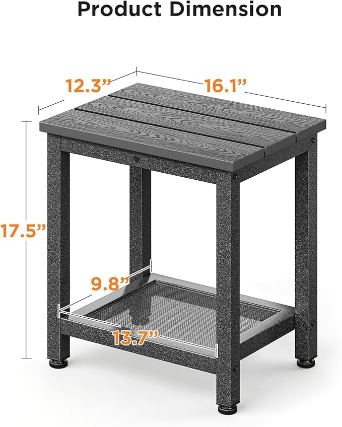 ODK Outdoor Double Side Table, Adirondack Patio End Table with Weather-Resistant Waterproof Top for Hot Tub Garden, Balcony, Poolside, Grey