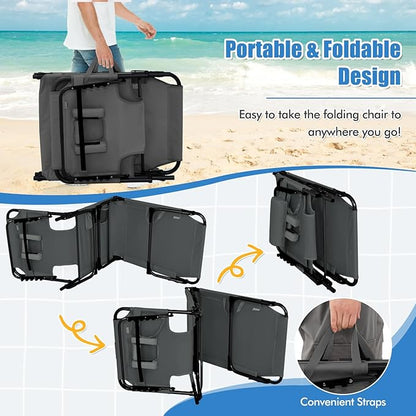 Goplus Tanning Chair, Folding Adjustable Patio Lounge Chair with Face Hole, Removable Pillow, 330LBS, Carry Strap, Outdoor Sunbathing Chair, Lightweight Portable Beach Lounge Chair, No Assembly