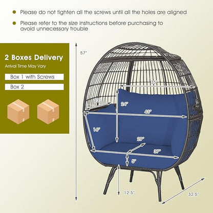 Giantex Oversized Wicker Egg Chair, Outdoor & Indoor Hammock Chair with Thick Cushions, 2-Person PE Rattan Lounge Chair Swing Chair for Patio, Backyard,Porch, 450 LBS Weight Capacity (Dark Blue)
