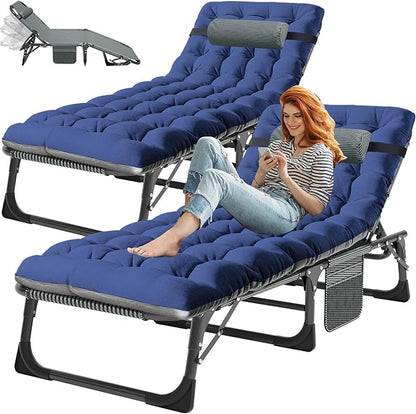 ABORON 3-in-1 Folding Patio Lounge Chair, 440LB Heavy-Duty Tri-Fold Guest Bed with Plush Cotton Cushion, No Assembly Adjustable Recliner for Office Nap, Patio Sunbathing, Poolside & Camping
