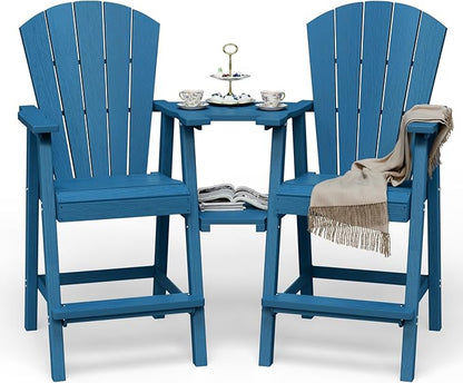 Tall Adirondack Chairs Set of 2, HDPE High Adirondack Chairs with Double Removable Trays, All Weather Outdoor Barstools for Patio, Balcony, Backyard, Deck and Garden, NavyBlue