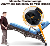 NOBLEMOOD Chaise Lounge Outdoor Wicker Lounge Chair with Wheels - Photo 4